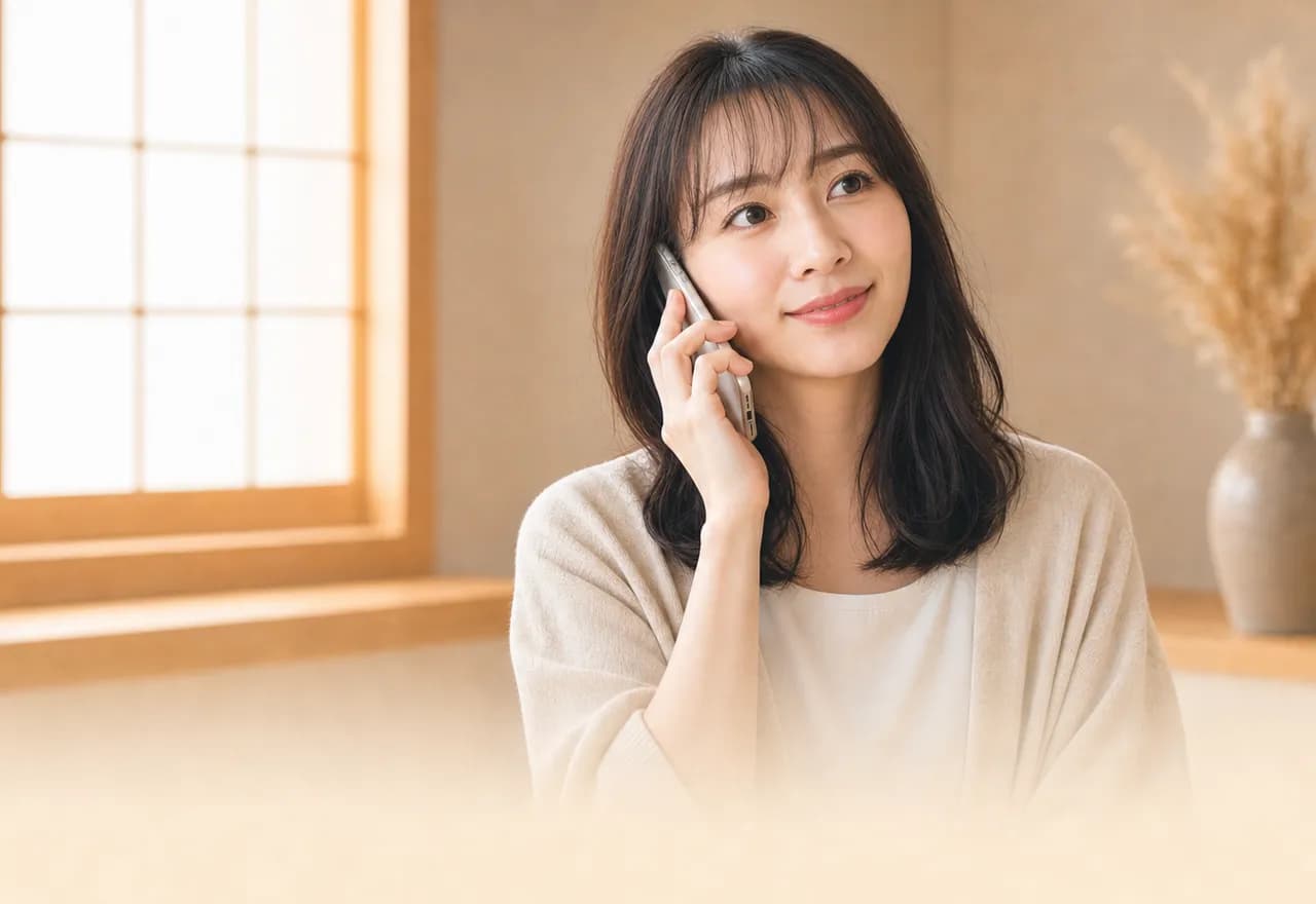 電話で相談する女性